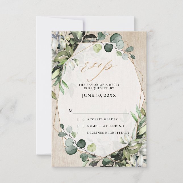 Eukalyptus Sage Greenery Moderne geometrische Hoch RSVP Karte (Vorderseite)