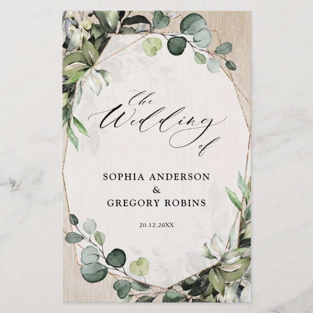 Eukalyptus Sage Greenery Modernes Hochzeitsprogram (Vorderseite)