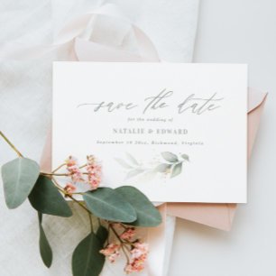 Eukalyptus-Sage-Grün-Gold-Hochzeit Termin vormerke Save The Date