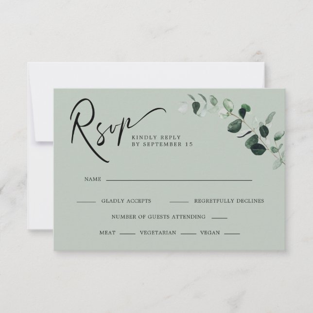 Eukalyptus Sage Moderne kalligraphische Mahlzeiten RSVP Karte (Vorderseite)