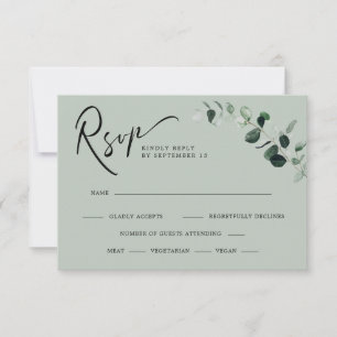 Eukalyptus Sage Moderne kalligraphische Mahlzeiten RSVP Karte