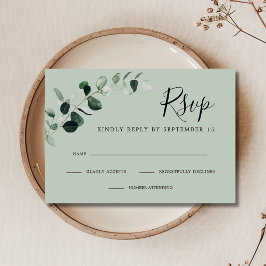 Eukalyptus Sage Simple Wedding RSVP Karte