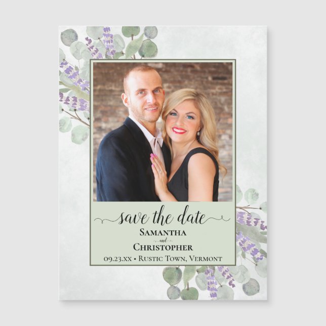 Eukalyptus Sage Wedding Rett Date Foto Magnet (Vorderseite)