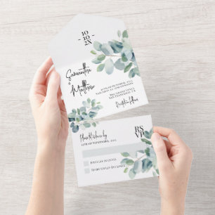 Eukalyptus Salbei Grün Frühling Sommer Hochzeit All In One Einladung