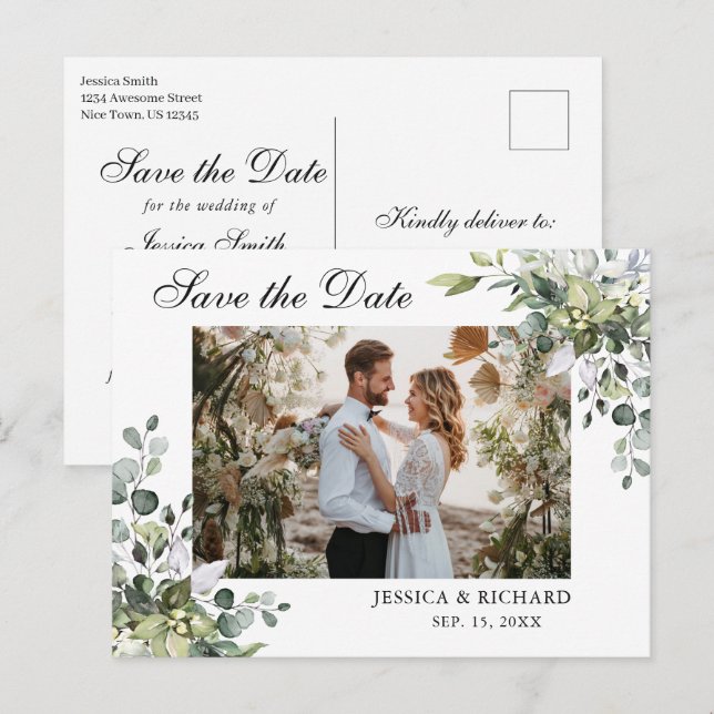 Eukalyptus Save the Date FOTO Einladung Postkarte (Vorne/Hinten)