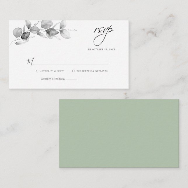 Eukalyptus Schwarz-weiß Wedding RSVP Card Mitteilungskarte (Vorne/Hinten)