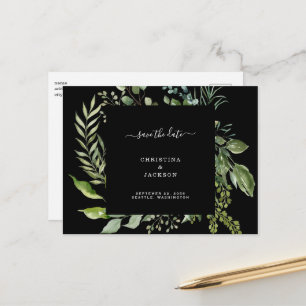 Eukalyptus Schwarze Hochzeit QR-Code Save the Date Ankündigungspostkarte