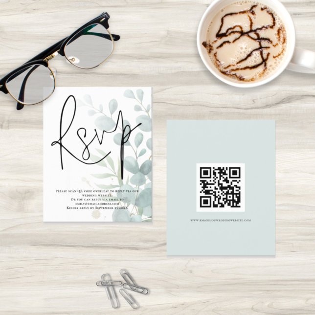 Eukalyptus Script QR Code Wedding RSVP (Von Creator hochgeladen)