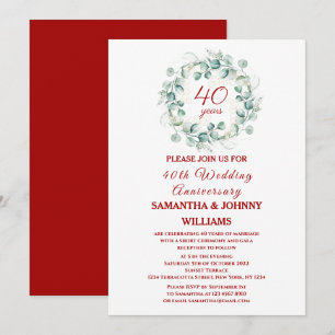 Eukalyptus Script Ruby 40. Hochzeitstag Einladung