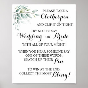 Eukalyptus Setzen Sie ein Clothespin BridalShower- Poster