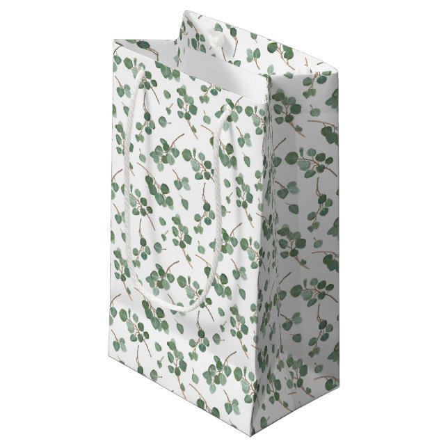 Eukalyptus-silberner Dollar-Baum-Laub-Muster Kleine Geschenktüte (Vorderseite Schrägansicht)