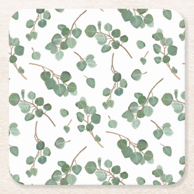 Eukalyptus-silberner Dollar-Baum-Laub-Muster Rechteckiger Pappuntersetzer (Vorderseite)