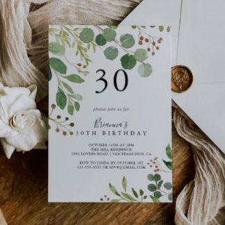 Eukalyptus Simple Brown Floral 30. Geburtstag Part Einladung