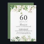 Eukalyptus Simple Brown Floral 60. Geburtstagspart Einladung<br><div class="desc">Diese eukalyptus einfache braune Blumen 60. Geburtstagsfeier lädt zu einer modernen Geburtstagsparty ein. Das Design zeichnet sich durch kunstvoll handbemalte eukalyptus-grüne Blätter aus,  die in geometrische Formen angeordnet sind und die natürliche Schönheit inspiriere.</div>