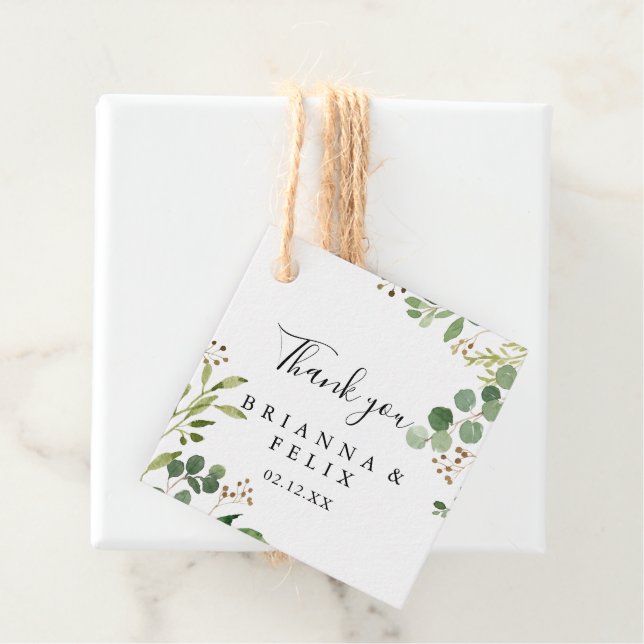 Eukalyptus Simple Brown Floral Wedding Geschenkanhänger (Beispiel)