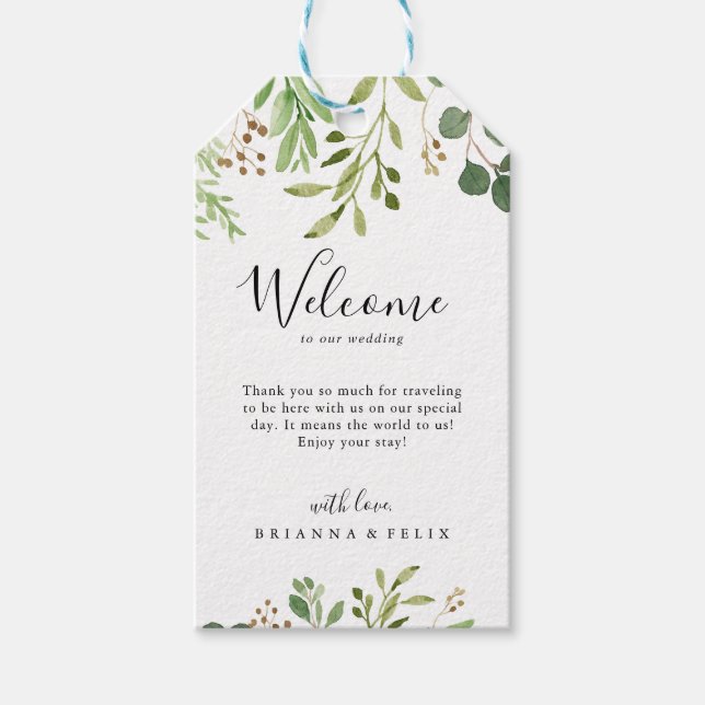 Eukalyptus Simple Brown Floral Wedding Willkommen Geschenkanhänger (Vorderseite)