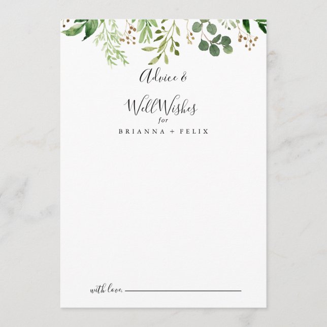 Eukalyptus Simple Brown Floral Wedthing Well Wishi Hinweiskarte (Vorderseite)