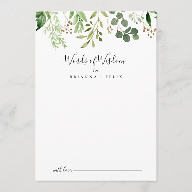 Eukalyptus Simple Floral Wedding Words of Wisdom Hinweiskarte (Vorderseite)