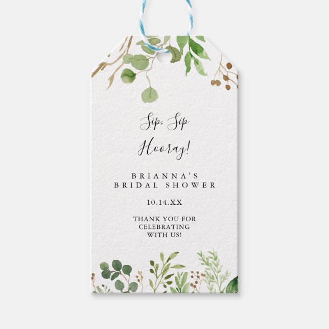 Eukalyptus Simple Sip Hooray Brautparty Geschenkanhänger (Vorderseite)