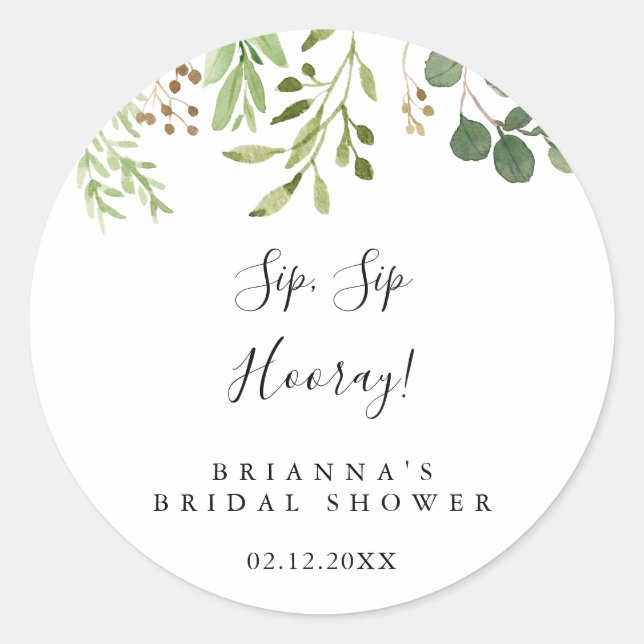 Eukalyptus Simple Sip Hooray Brautparty Runder Aufkleber (Vorderseite)