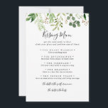Eukalyptus Simple Wedding Kissing Menu Game Card<br><div class="desc">Diese eukalyptus einfache Hochzeitskissing Menü-Game-Karte ist perfekt für eine grüne Hochzeitsfeier. Das Design zeichnet sich durch kunstvoll handbemalte eukalyptus-grüne Blätter aus,  die in geometrische Formen angeordnet sind und die natürliche Schönheit inspiriere.</div>