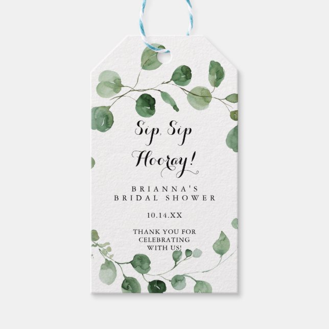 Eukalyptus Sip Hooray Brautparty Geschenkanhänger (Vorderseite)
