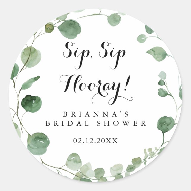 Eukalyptus Sip Hooray Brautparty Runder Aufkleber (Vorderseite)