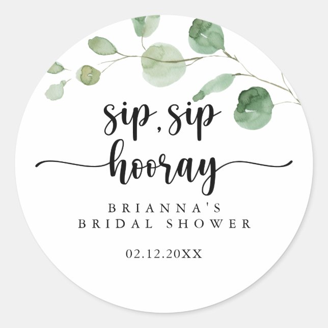Eukalyptus Sip Sip Hooray Brautparty Runder Aufkleber (Vorderseite)