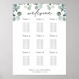 Eukalyptus-Sitzplan Hochzeitsplanung Begrüßungsübe Poster
