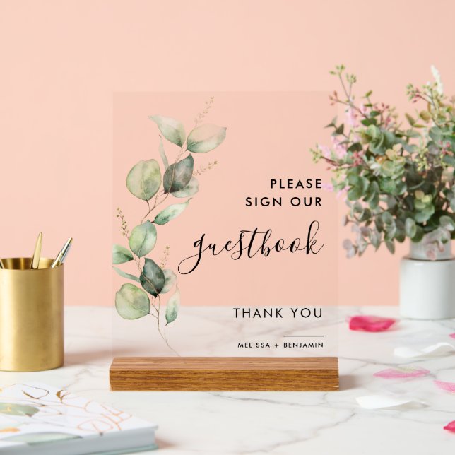 Eukalyptus-Skript Hochzeitsbuch Acrylschild (Hochzeit)