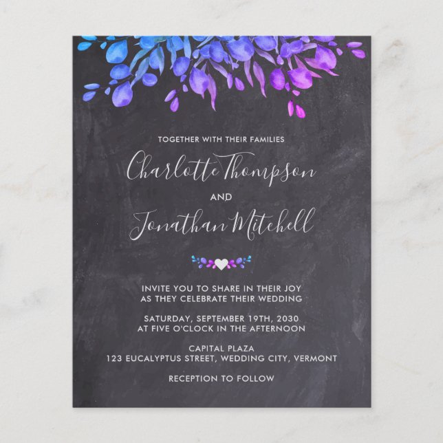 Eukalyptus Slate Botanische Hochzeit Einladung (Vorderseite)