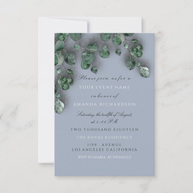 Eukalyptus Smoky Blauer Grünwald Rustikal Einladung (Vorderseite)