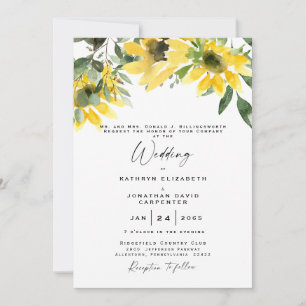 Eukalyptus-Sonnenblume Elegantes Watercolor Hochze Einladung