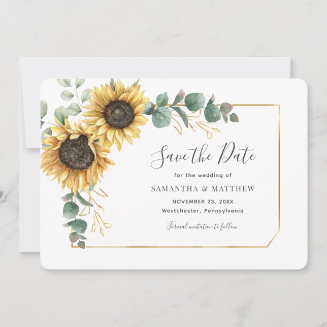 Eukalyptus Sonnenblume Floral Geometrisch Save The Date (Vorderseite)
