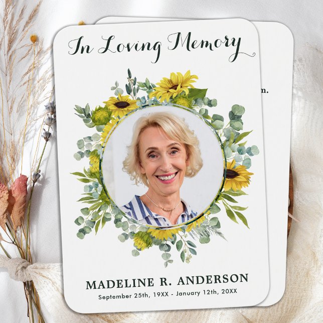 Eukalyptus-Sonnenblume Foto Beerdigungskarte (Von Creator hochgeladen)