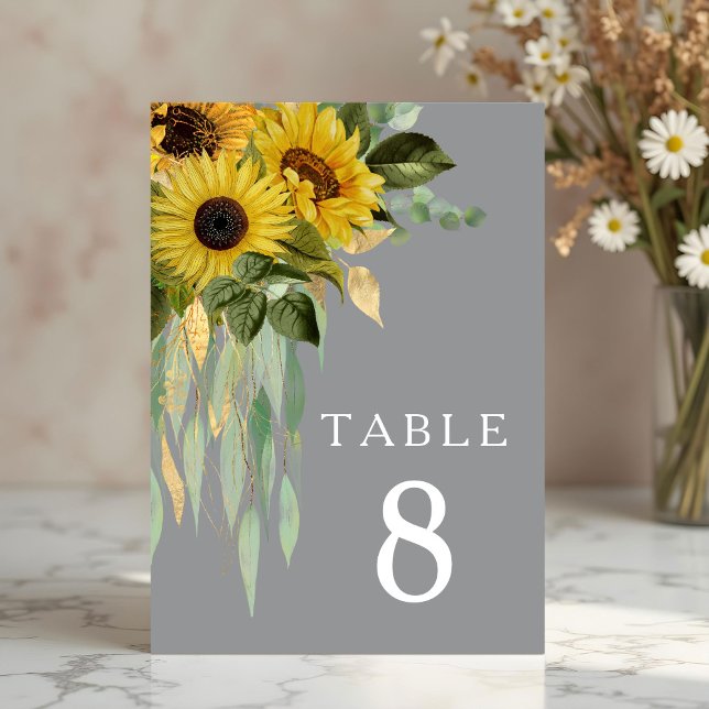 Eukalyptus-Sonnenblume Grau Hochzeit im Herbst Tischnummer (Sunflower Eucalyptus Gray Fall Wedding Table Number)