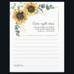 Eukalyptus-Sonnenblume Grün Datum Nightseeing-Kart<br><div class="desc">Budget Sonnenblume Eukalyptus Floral Hochzeit Datum Ideen Karten Abend. Erstellen Sie eine moderne Dattel-Ideenkarte mit Sonnenblumen-Brautparty mit dieser niedlichen Vorlage mit einem wunderschönen rustikalen Blumenstrauß mit moderner Typografie. TIPP: Passende Hochzeitssuite-Karten wie UAWG, Hochzeitsfeiern, Banner, Tapisserien, Geschenketiketten, Schilder und andere Hochzeitsgeschenke und Goodies sind in der folgenden Kollektion mit diesem Design...</div>