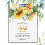 Eukalyptus-Sonnenblumen 60. Geburtstag Postkarte<br><div class="desc">Schöne gelbe Sonnenblumen und grüne Blätter maßgeschneiderte 60. Geburtstagsfeier für Damen. Sie können den Text auf dieser Karte für eine Geburtstagsparty für jedes Alter,  das Sie feiern,  ändern.</div>