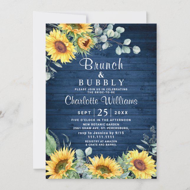 Eukalyptus-Sonnenblumen-Brunch & Bubbly Einladung (Vorderseite)