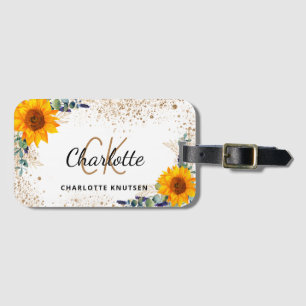 Eukalyptus-Sonnenblumen goldener Glitter Monogramm Gepäckanhänger