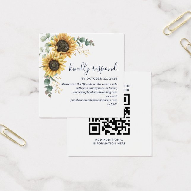 Eukalyptus-Sonnenblumen-Hochzeits-QR-Code-RSVP-Kar (Büro)