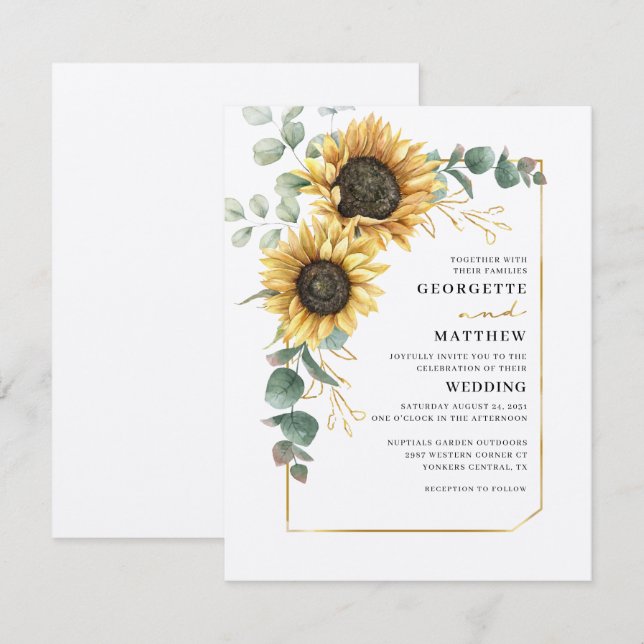 Eukalyptus Sonnenblumenblume Botanische Hochzeit Einladung (Vorne/Hinten)