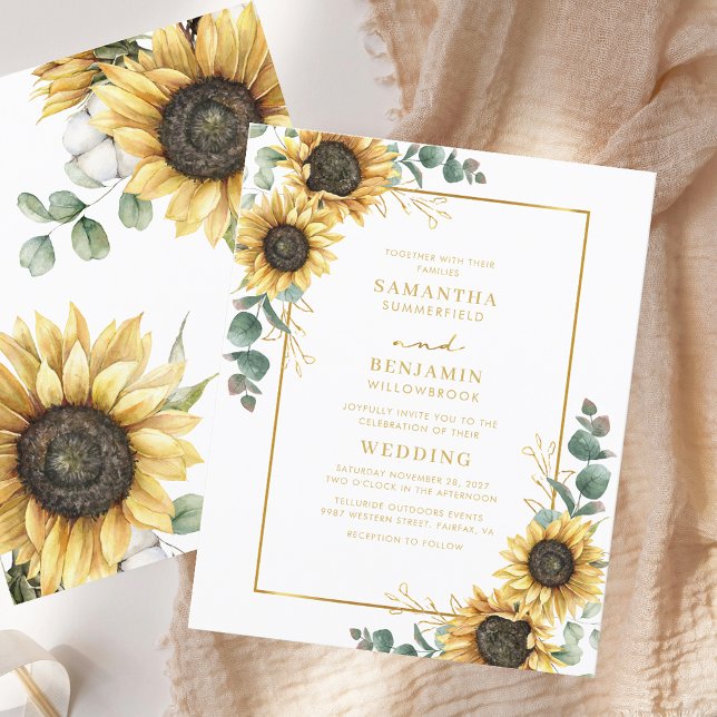 Eukalyptus Sonnenblumenblume Einladung (Eucalyptus Sunflower Floral Wedding Invitation)