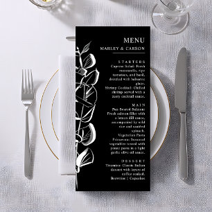 Eukalyptus Sprig Sleek Black Wedding Menükarte