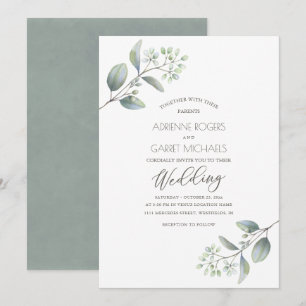Eukalyptus Sprigs White Wedding Einladung