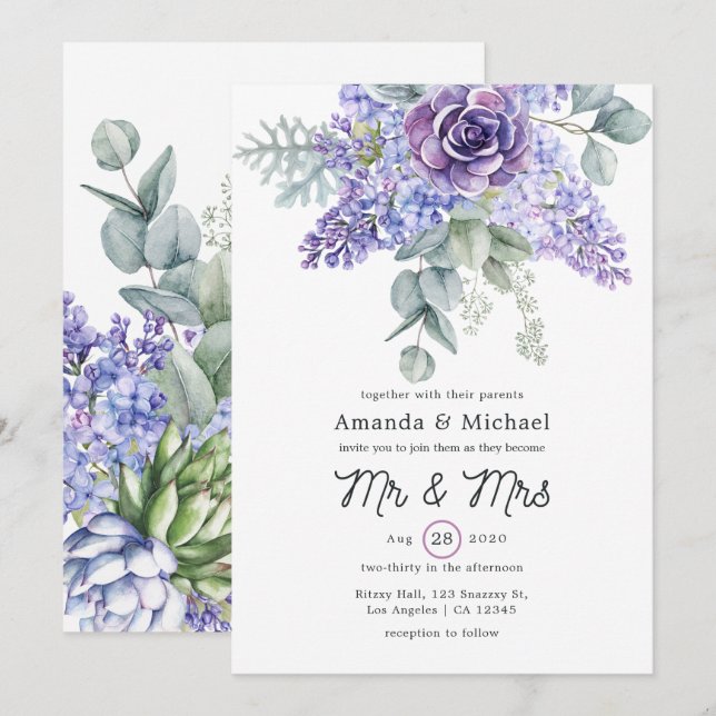Eukalyptus succulents Wedding Einladung (Vorne/Hinten)