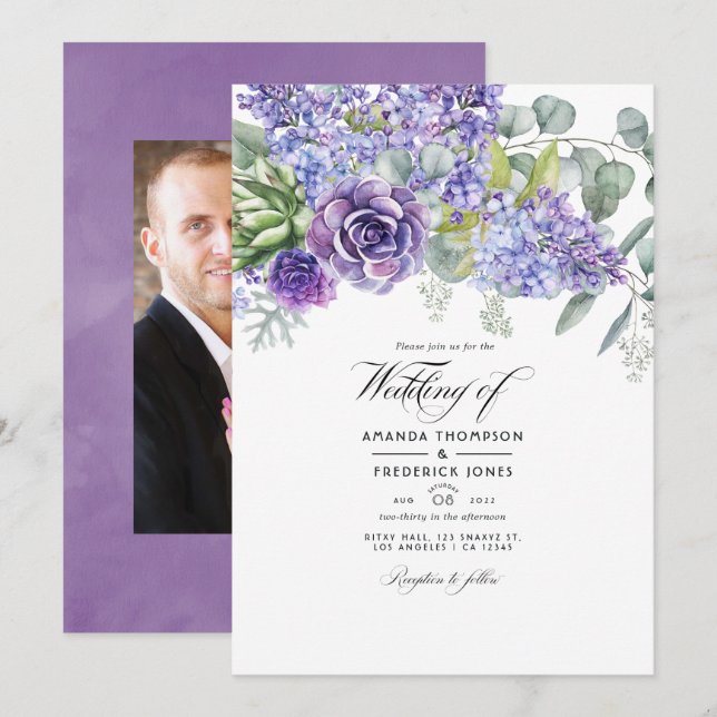 Eukalyptus succulents Wedding Foto Einladung (Vorne/Hinten)