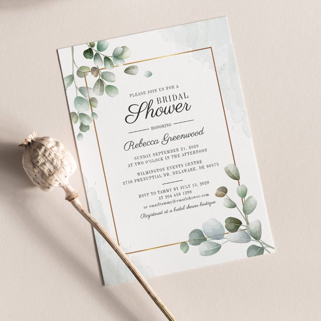 Eukalyptus sukkulentes geometrisches Brautparty Einladungspostkarte (Eucalyptus Greenery Script Typography Bridal Shower Invitation Postcard)