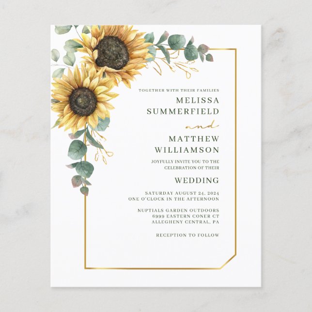 Eukalyptus Sunflower All-in-One Hochzeitseinladung (Vorderseite)