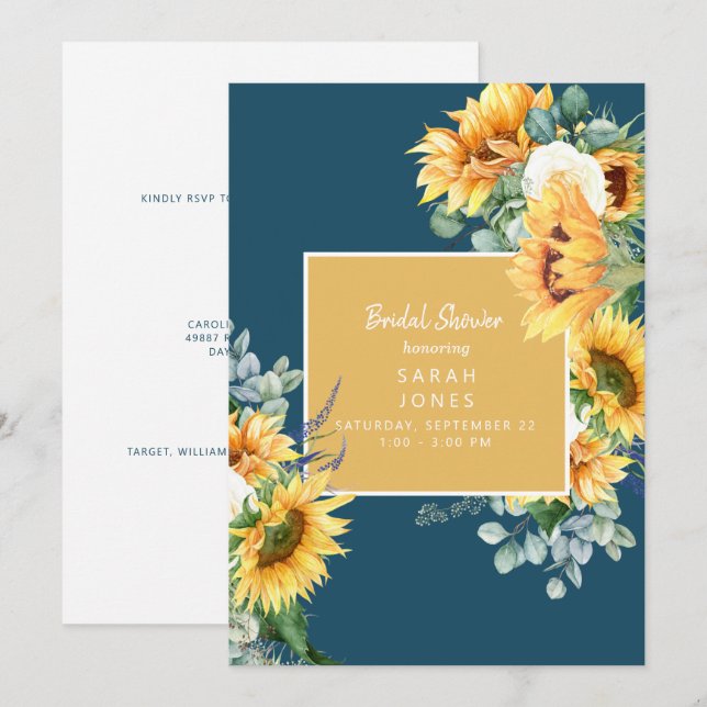 Eukalyptus Sunflower Aquamarines Brautparty Einladung (Vorne/Hinten)
